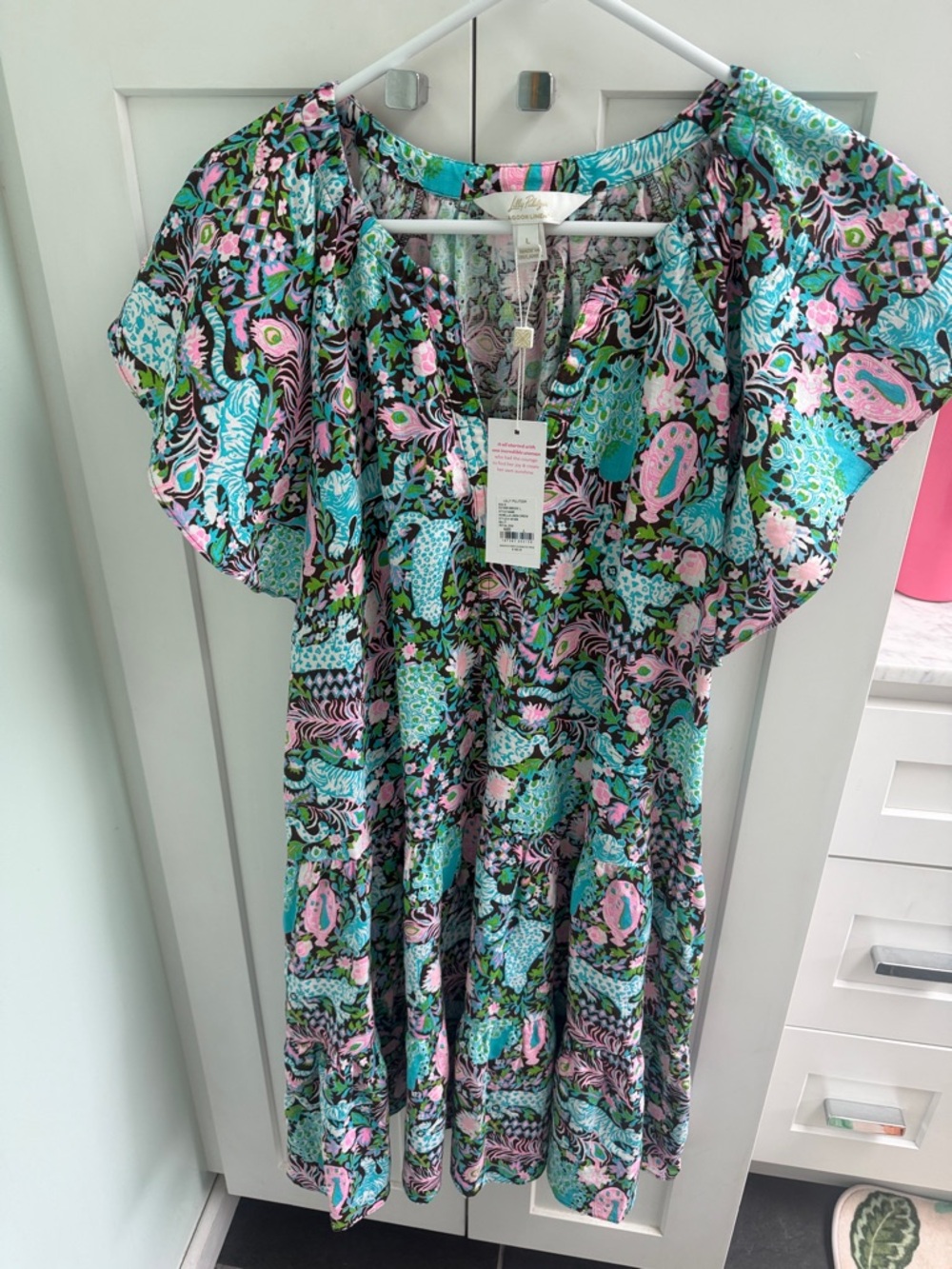 Lilly Pulitzer Floral Paisley Linen-Blend Tunic in Aqua, Pink & Black